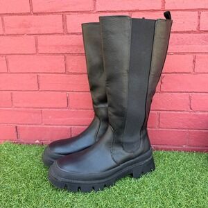 Target Black Faux Leather Tall Chunky Platform Lug Sole Boots Womens 10 RN17730